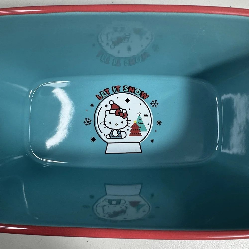 Sanrio Hello Kitty Ceramic Loaf Pan Snow Globe Design 9x5